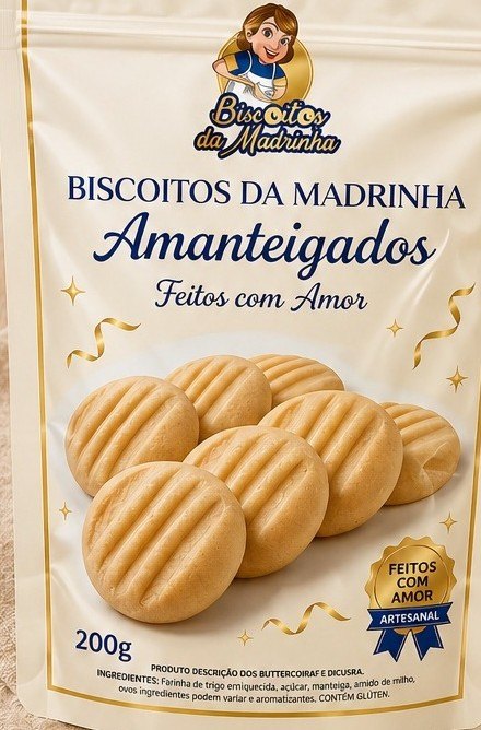 Pacote de Sequilho Amanteigado Tradicional 200g — biscoito amanteigado artesanal feito com manteiga da Biscoitos da Madrinha, Goiânia-GO