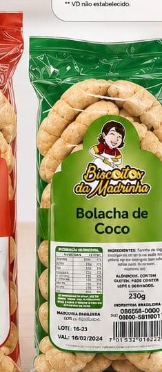 Pacote de Bolacha de Coco 230g — biscoito artesanal sabor coco da Biscoitos da Madrinha, Goiânia-GO