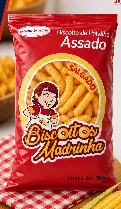 Pacote de Flocos de Milho Palito 50g — salgadinho de milho e queijo sem glúten da Biscoitos da Madrinha, Goiânia