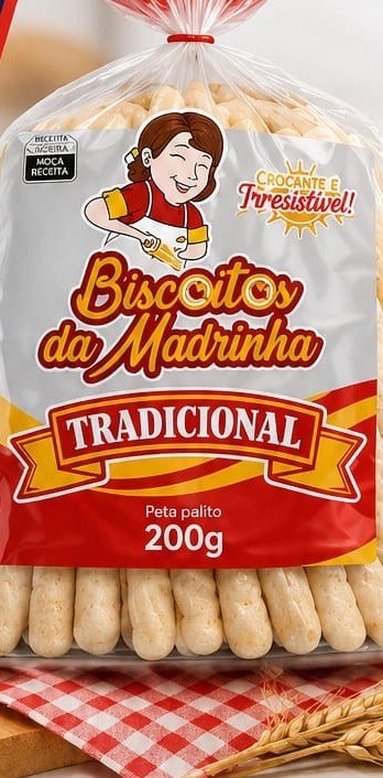 Pacote de Peta Palito Tradicional 200g — biscoito de polvilho artesanal assado, sem glúten e sem lactose, da Biscoitos da Madrinha em Goiânia
